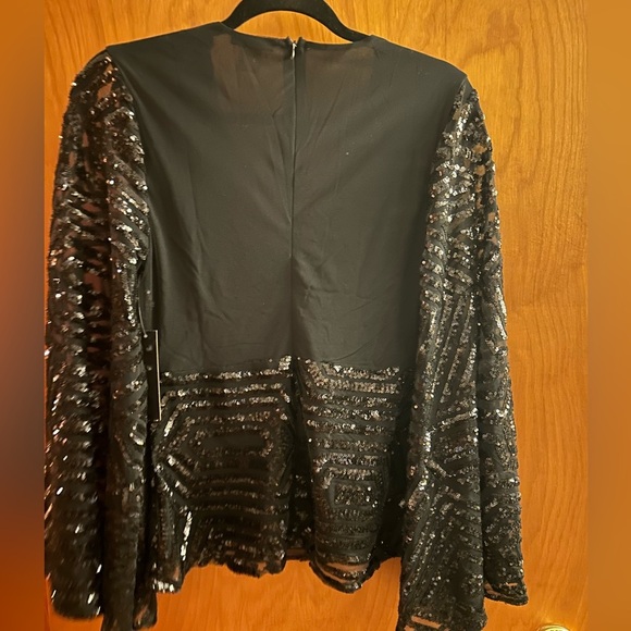 Black sequin blouse (holiday top, christmas party top) - Picture 2 of 4